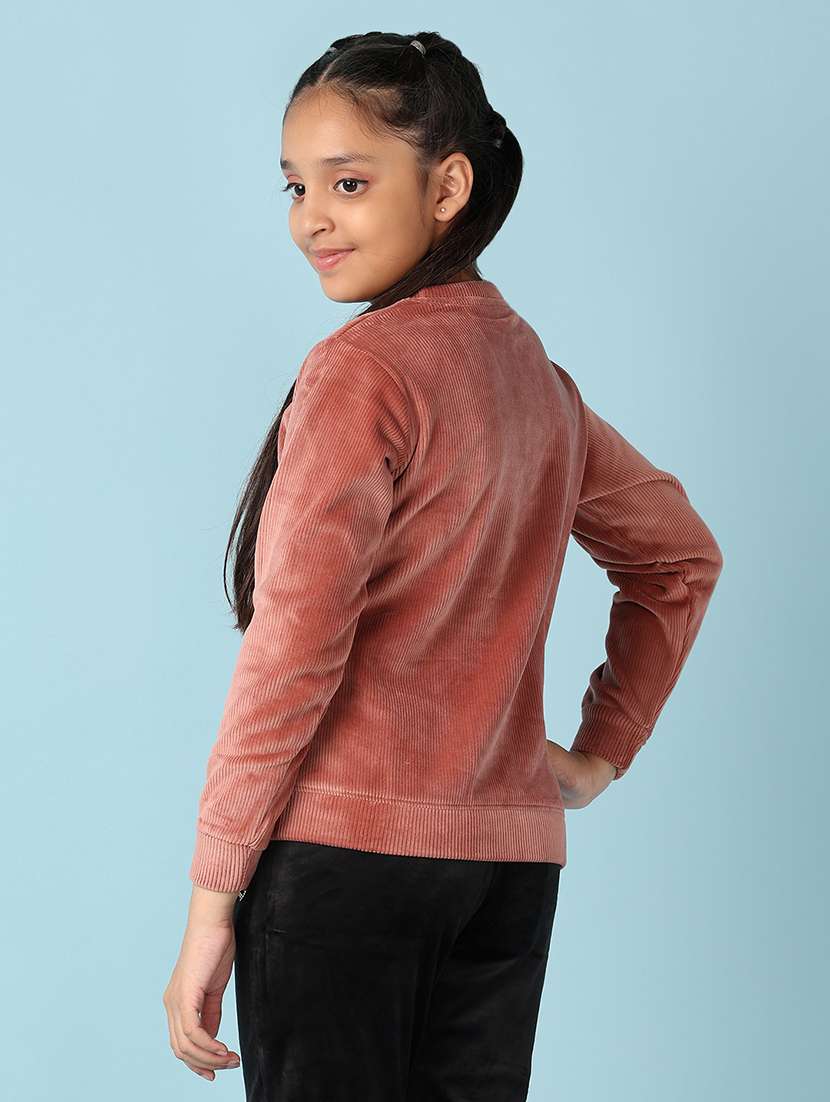 girls peach solid round neck sweatshirts - 21501809 -  Standard Image - 3
