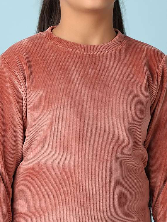 girls peach solid round neck sweatshirts - 21501809 -  Standard Image - 5