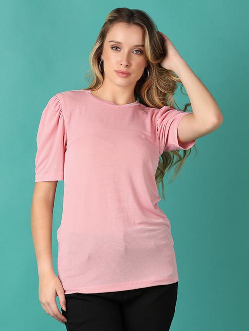 women pink solid round neck regular top - 21501819 -  Standard Image - 0