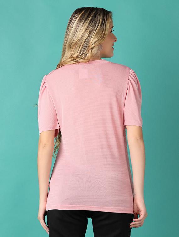 women pink solid round neck regular top - 21501819 - Standard Image - 3