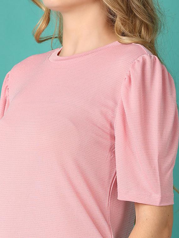women pink solid round neck regular top - 21501819 - Standard Image - 5