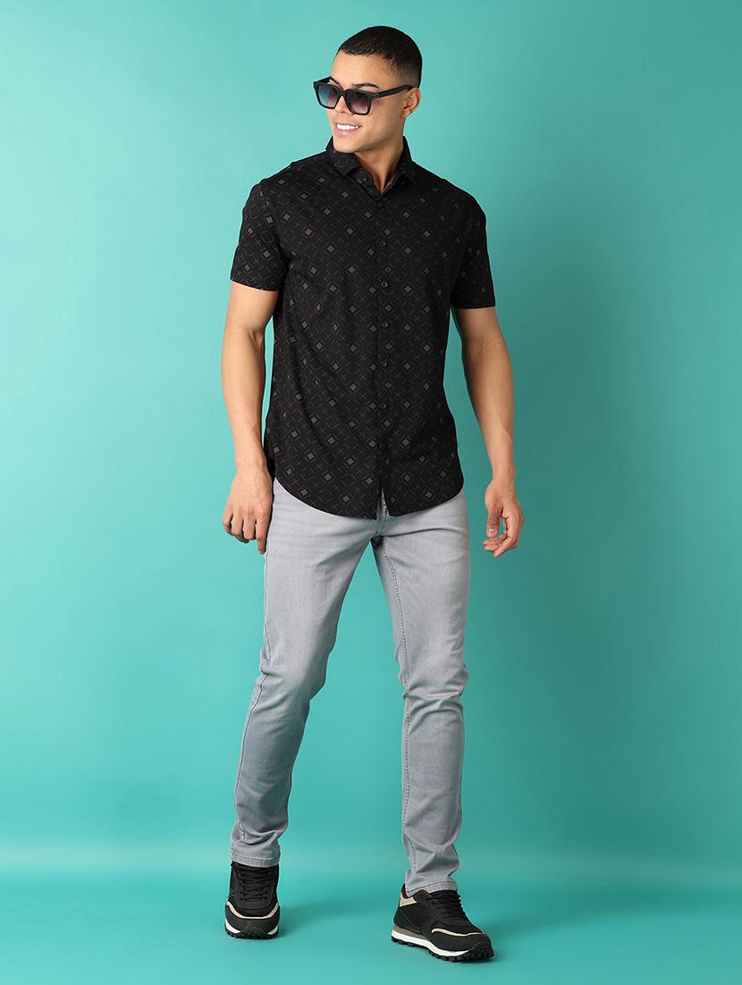 men polo neck geometric short sleeve t-shirt - 21501867 - Standard Image - 3