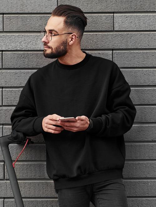 men solid black long sleeve sweatshirt - 21502174 - Standard Image - 0