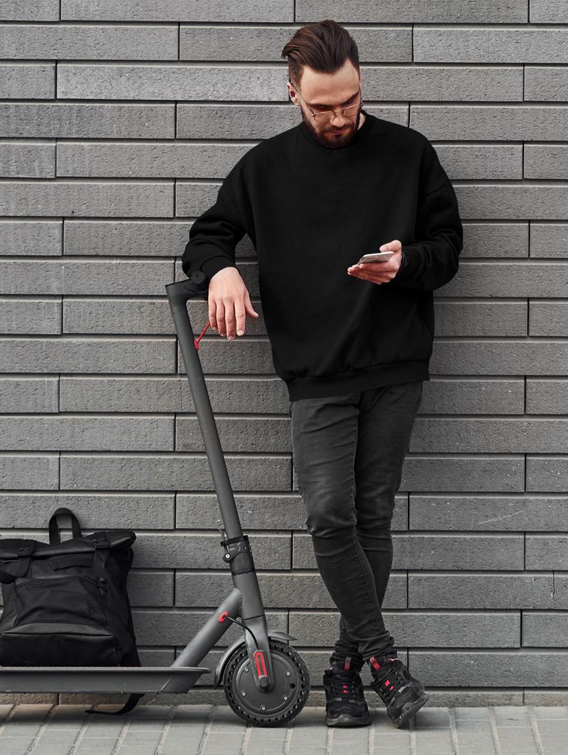 men solid black long sleeve sweatshirt - 21502174 - Standard Image - 3