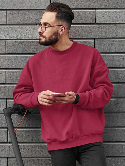 men solid maroon long sleeve sweatshirt - 21502176 - Standard Image - 0
