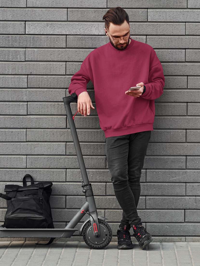 men solid maroon long sleeve sweatshirt - 21502176 - Standard Image - 3