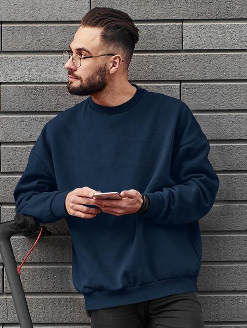 men solid navy blue long sleeve sweatshirt - 21502178 - Standard Image - 0