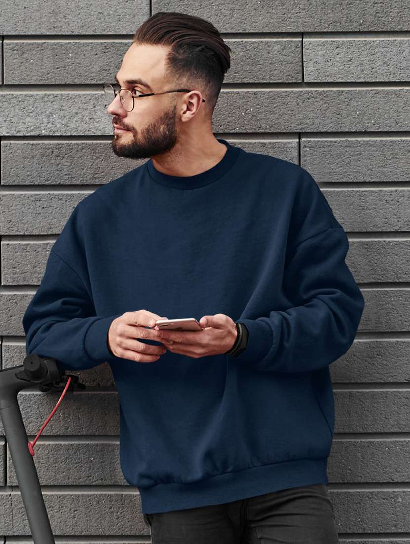 men solid navy blue long sleeve sweatshirt - 21502178 - Zoom Image - 0