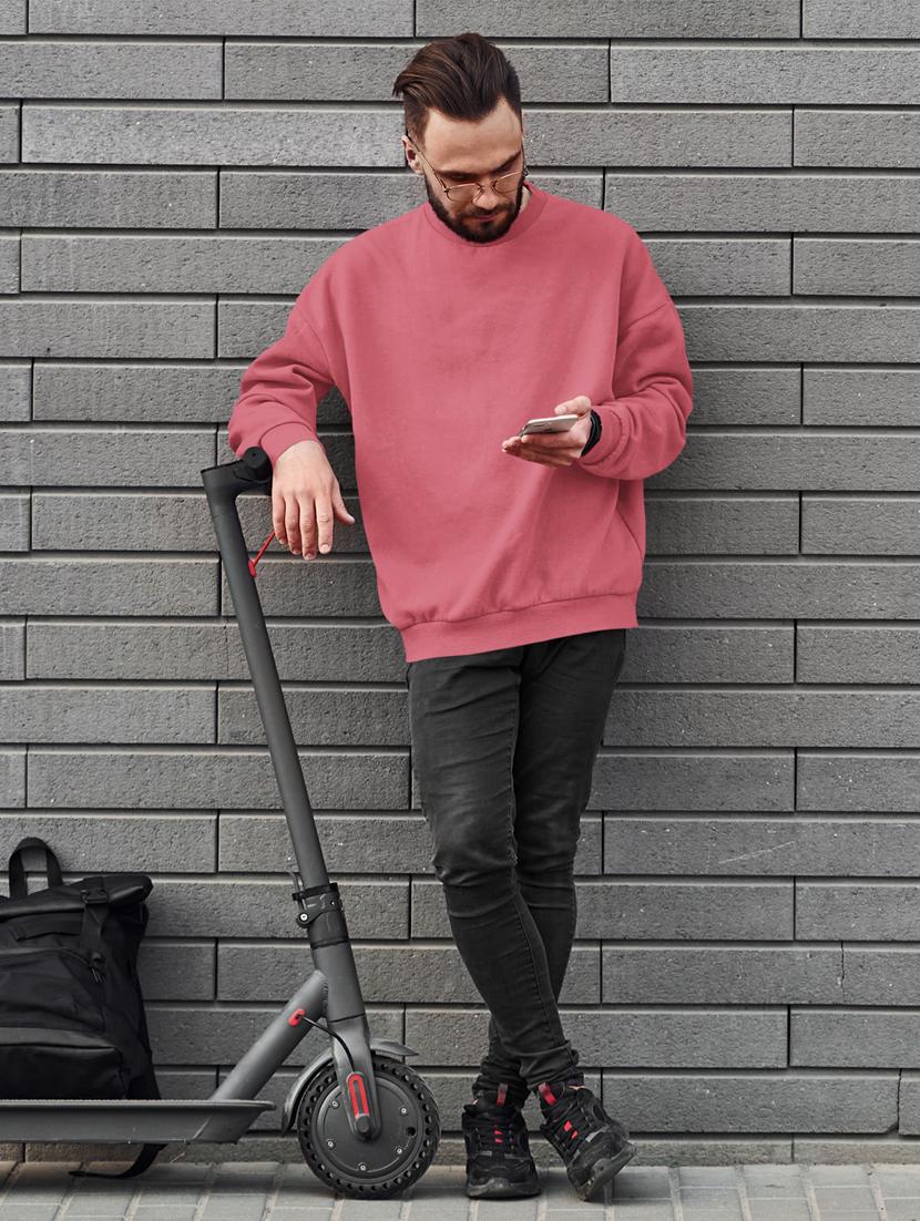 men solid pink long sleeve sweatshirt - 21502179 - Standard Image - 3