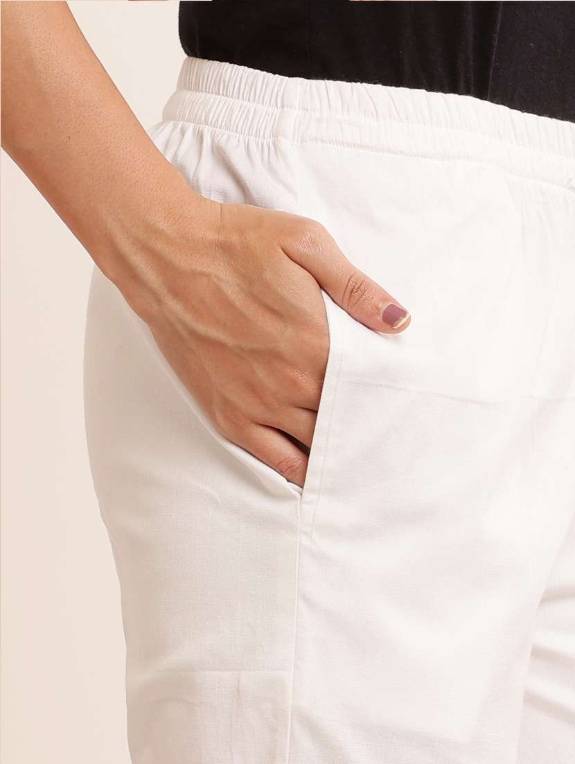 women white cotton lycra cigarette pants - 21502207 -  Standard Image - 5