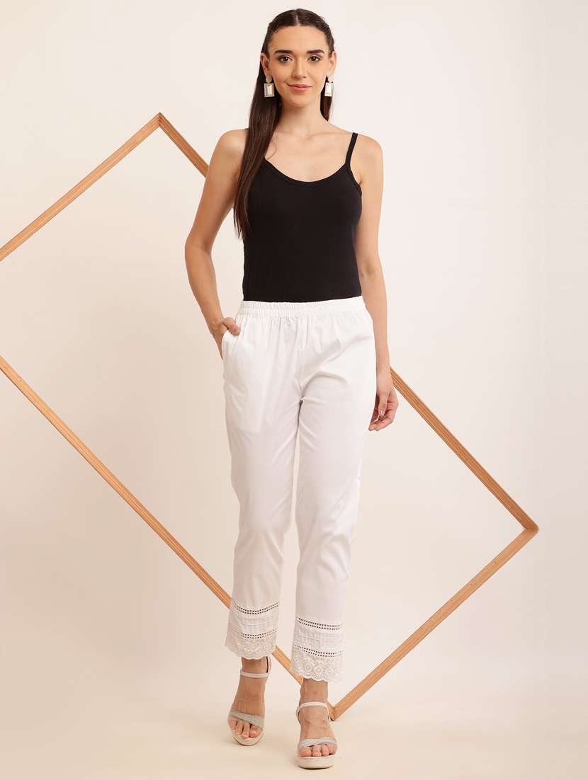 women white cotton lycra cigarette pants  - 21502219 -  Standard Image - 3