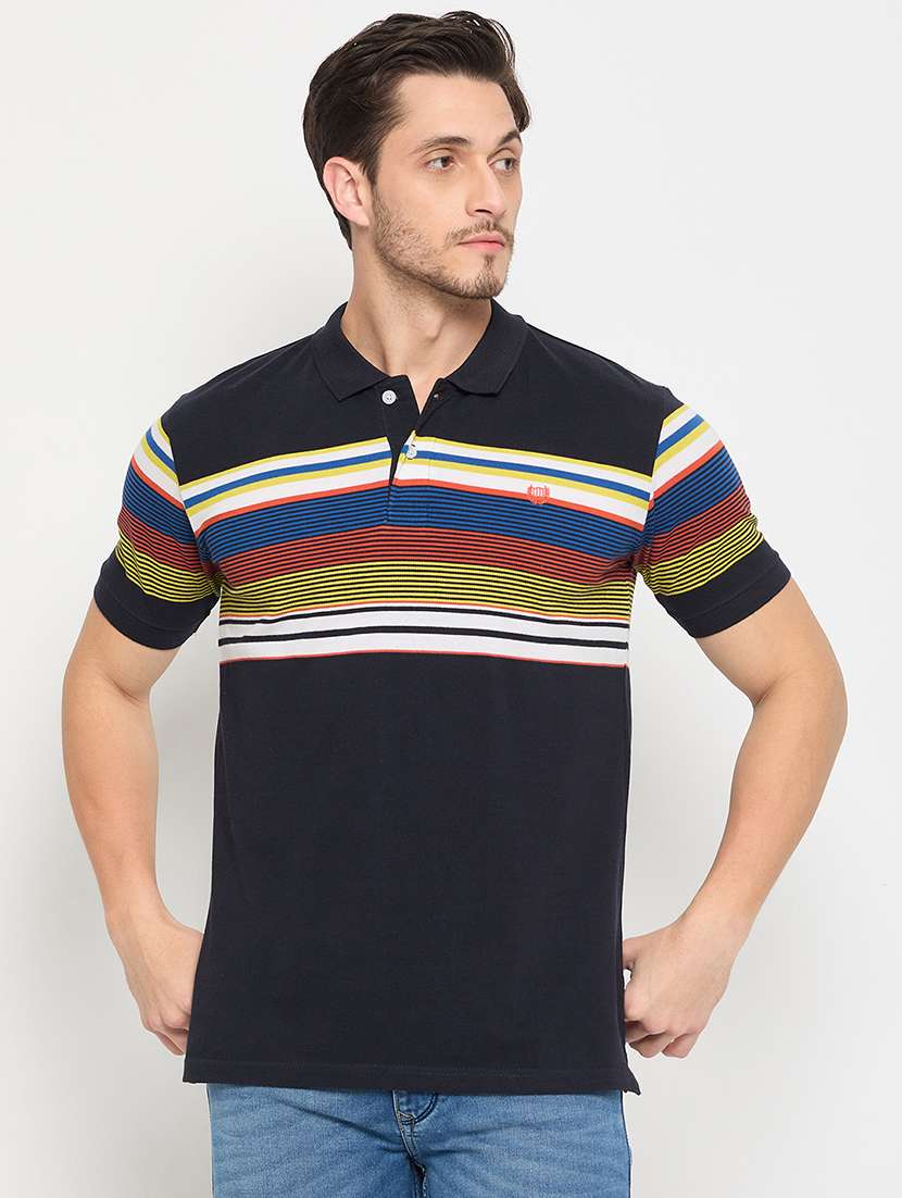 men polo neck striped t-shirt