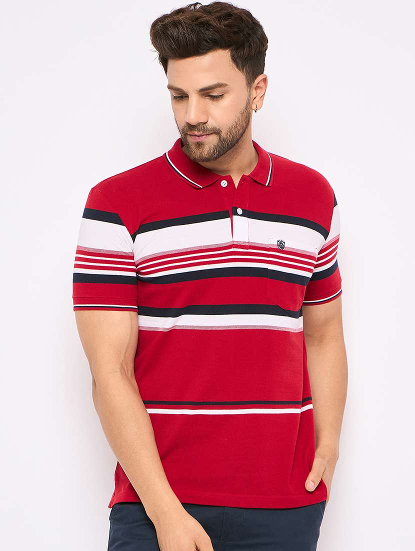 men polo neck striped t-shirt