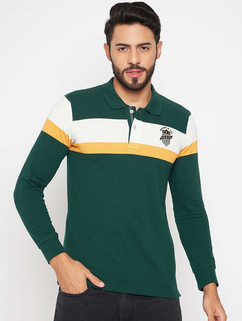 men polo neck color block t-shirt