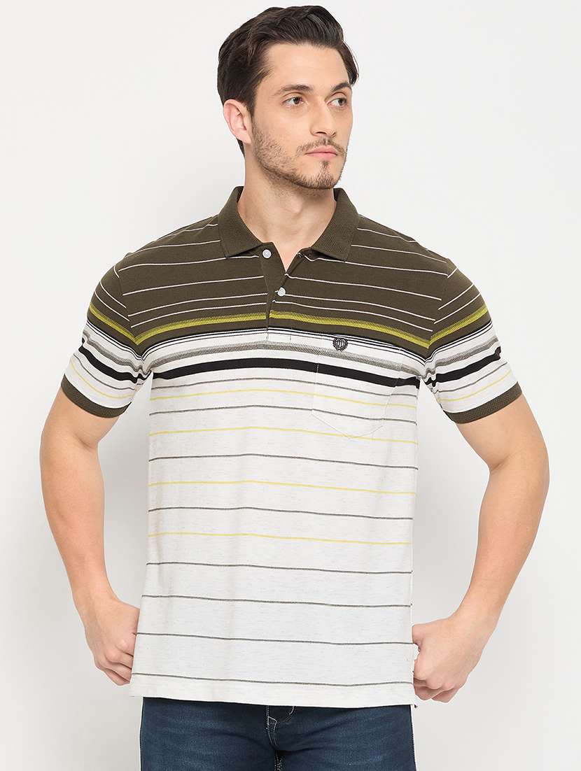 men polo neck striped t-shirt