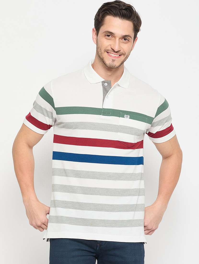 men polo neck striped t-shirt