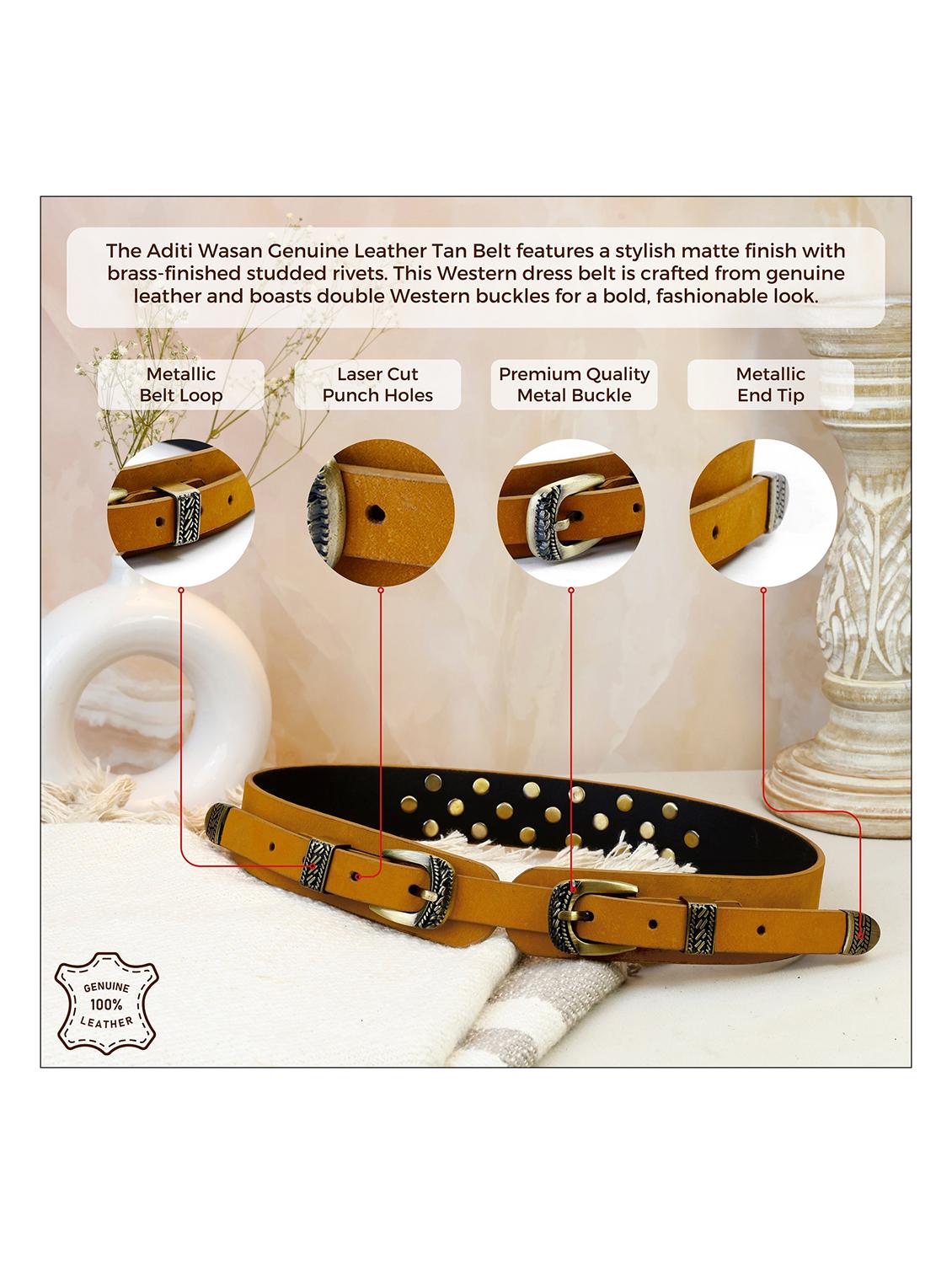aditi wasan genuine leather tan studded western dress belt - 21502675 - Standard Image - 5