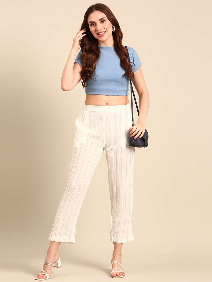 women white striped chinos trouser - 21502686 -  Standard Image - 3
