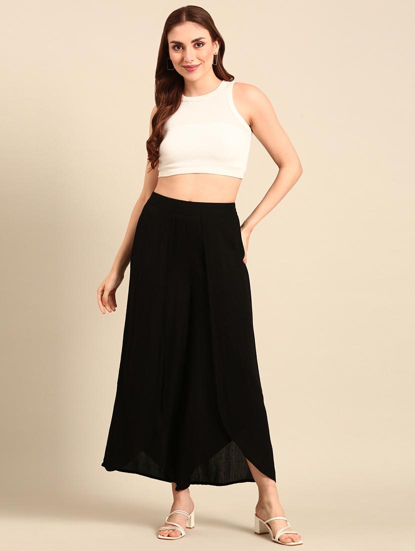 women solid black wide leg trouser - 21502690 - Standard Image - 3