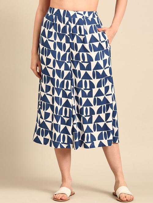women blue printed culottes trouser - 21502701 - Standard Image - 0