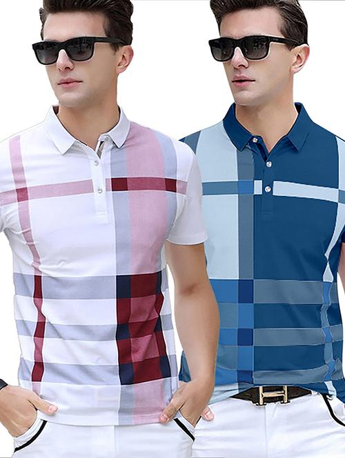 men checks short sleeve polo t-shirt combo - 21502737 - Standard Image - 0