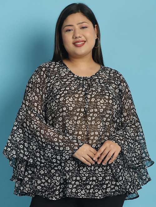 black floral printed regular top - 21502775 - Standard Image - 0