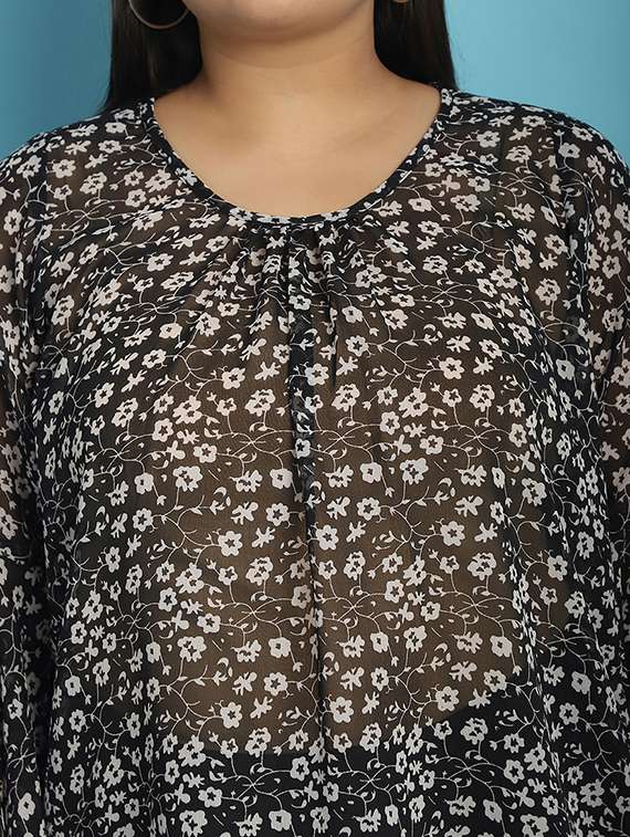 black floral printed regular top - 21502775 - Standard Image - 5
