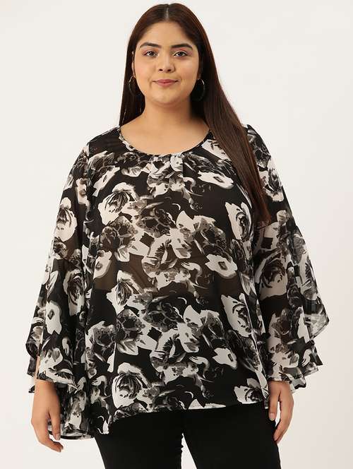 black floral printed regular top - 21502784 -  Standard Image - 0