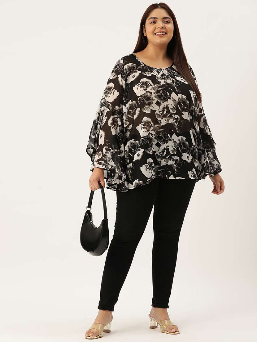 black floral printed regular top - 21502784 -  Standard Image - 3