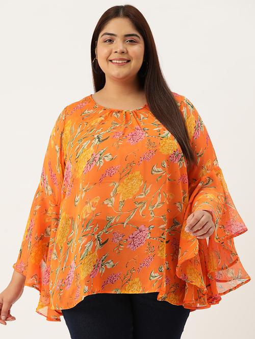 orange printed regular top - 21502785 - Standard Image - 0