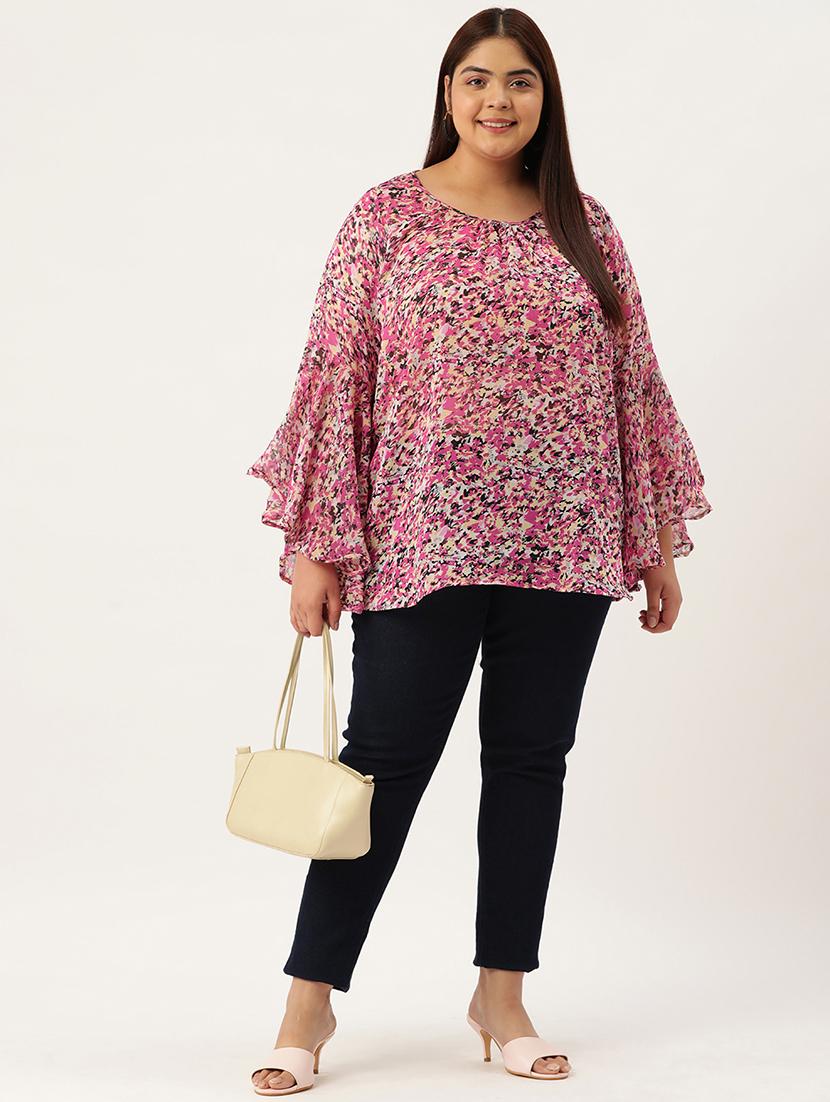pink floral printed regular top - 21502786 - Standard Image - 3