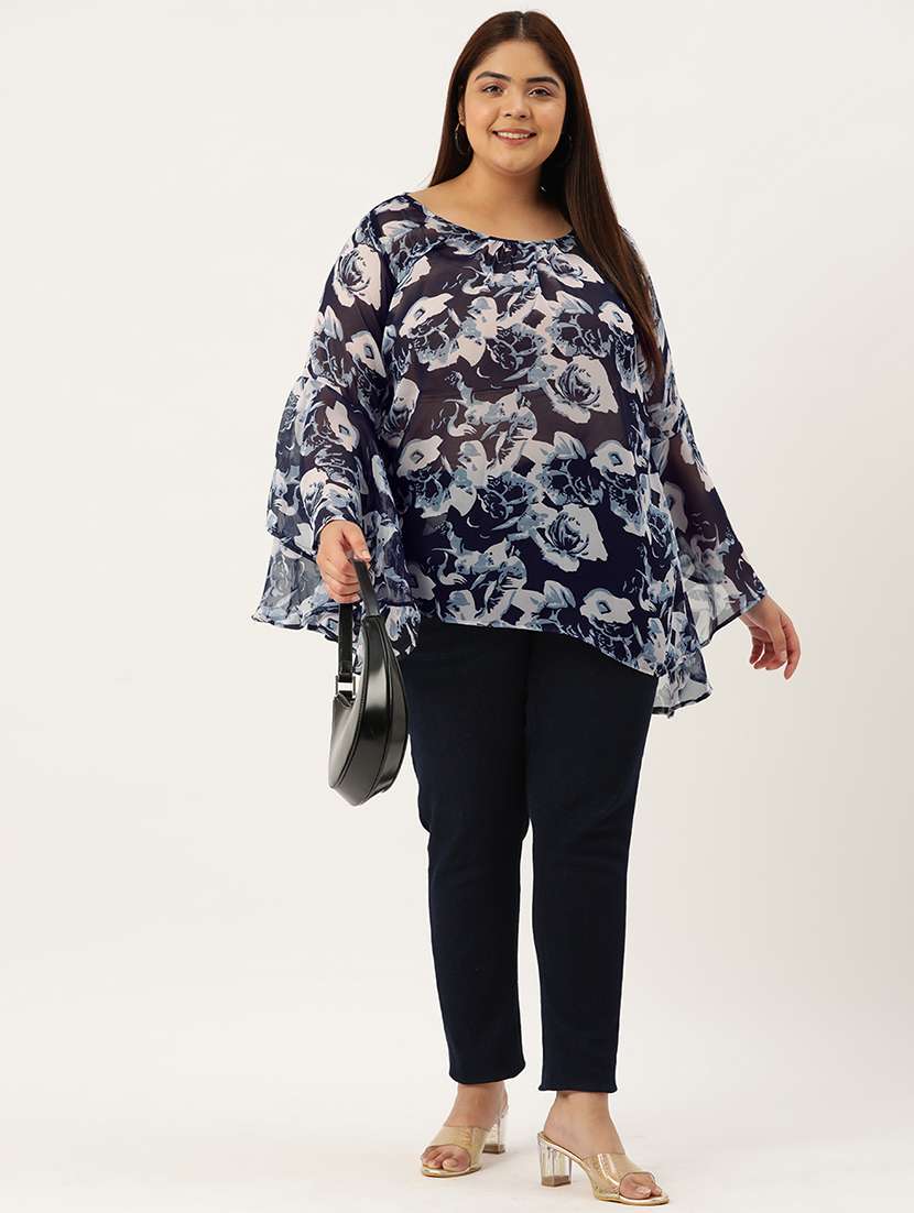 navy blue floral printed regular top - 21502787 -  Standard Image - 3