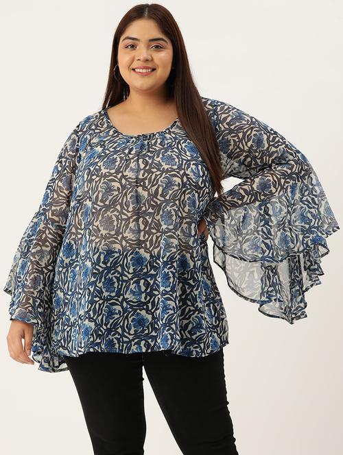 blue printed regular top - 21502789 - Standard Image - 0