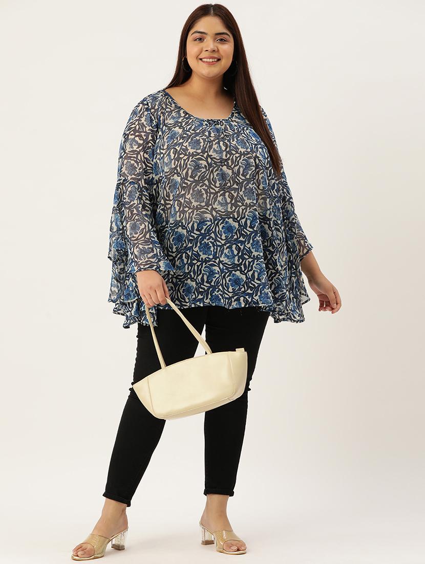 blue printed regular top - 21502789 - Standard Image - 3