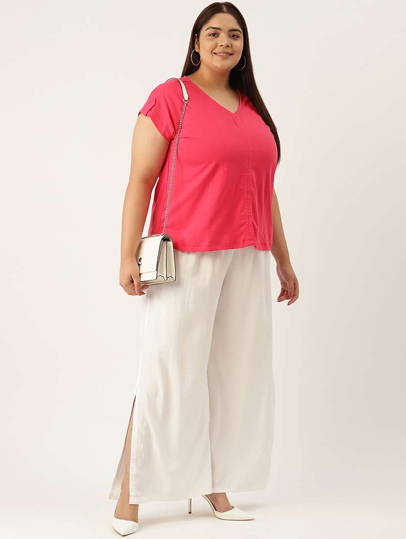women high-rise solid wide leg trouser - 21502807 -  Standard Image - 3