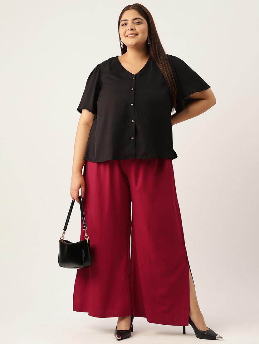 women high-rise solid wide leg trouser - 21502808 - Standard Image - 3