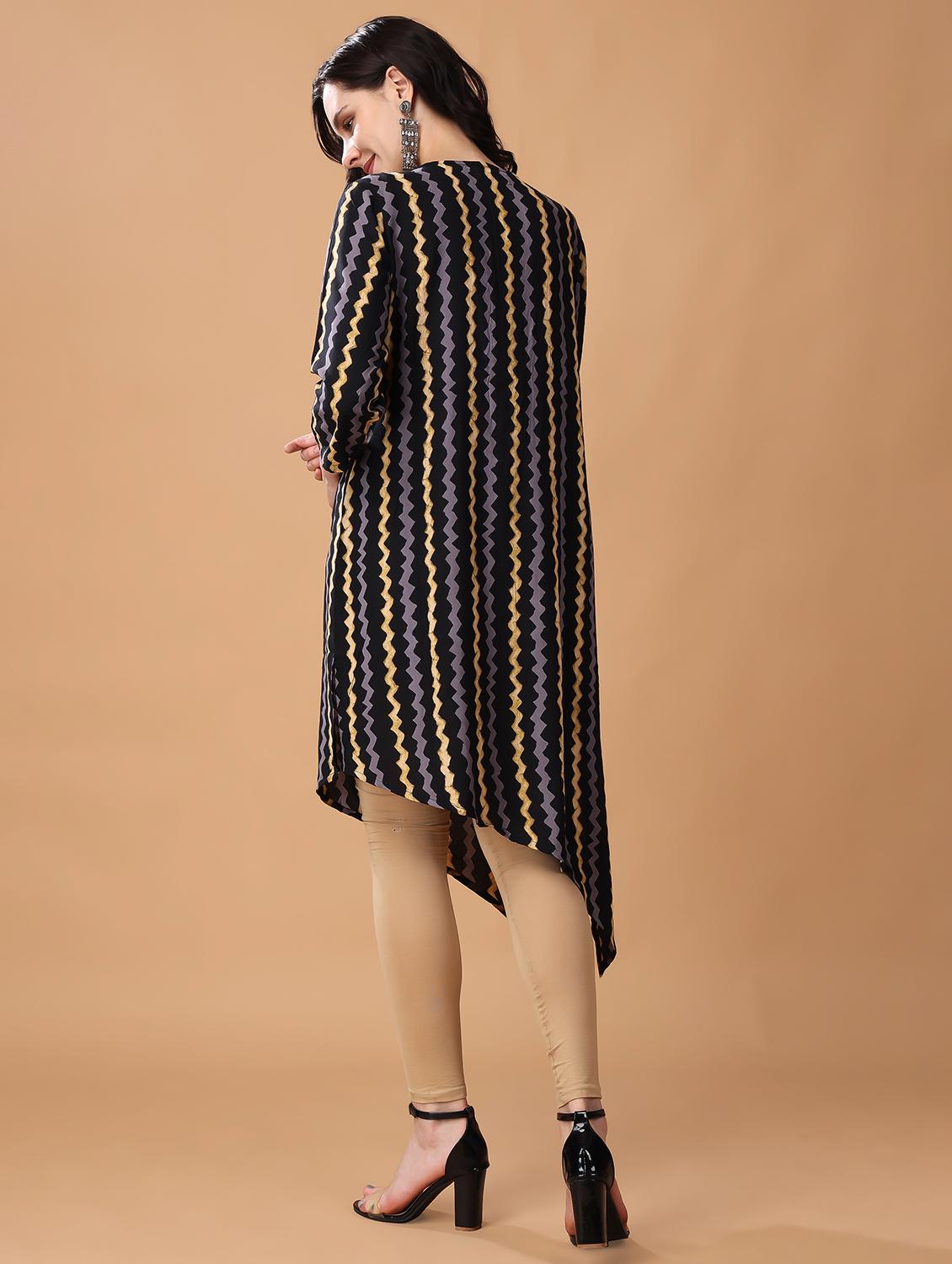 women black three quarter sleeve asymmetric kurta - 21503041 - Standard Image - 3