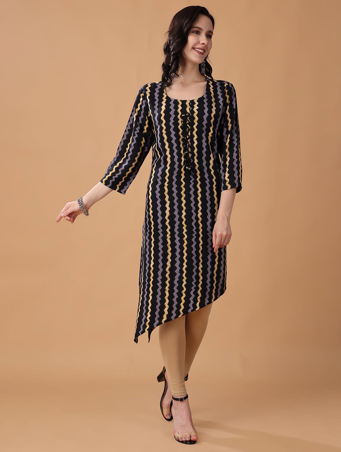 women black three quarter sleeve asymmetric kurta - 21503041 - Standard Image - 5