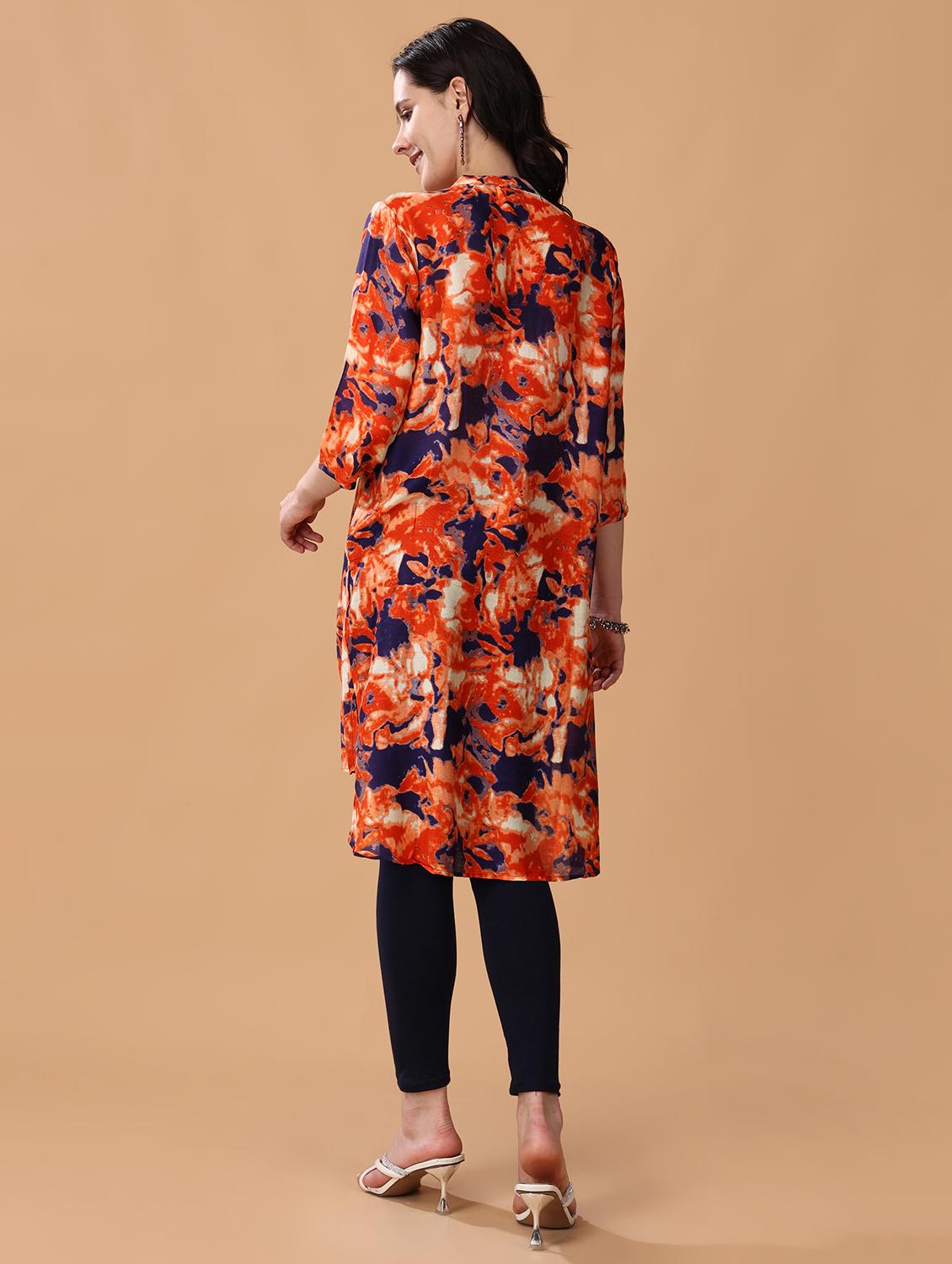 women three quarter sleeve high low kurta - 21503042 - Standard Image - 3