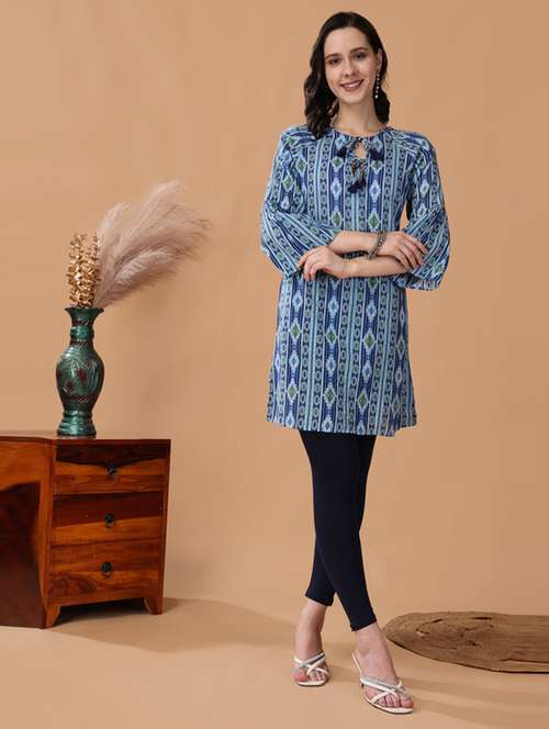 women blue cotton blend regular tunic