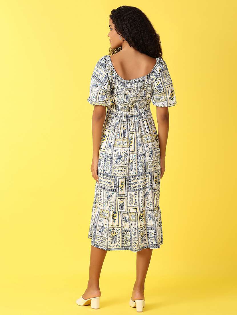 women off white printed tiered ethnic dress - 21503130 -  Standard Image - 3