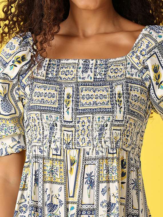 women off white printed tiered ethnic dress - 21503130 -  Standard Image - 5