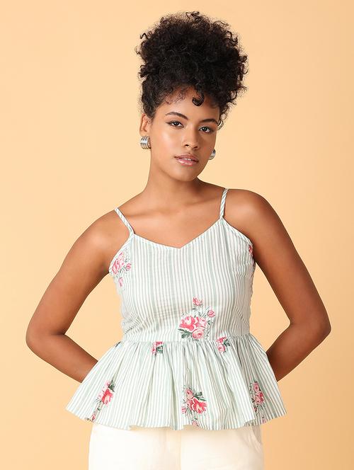green printed peplum top - 21503132 -  Standard Image - 0