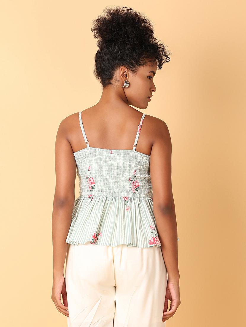green printed peplum top - 21503132 - Standard Image - 3