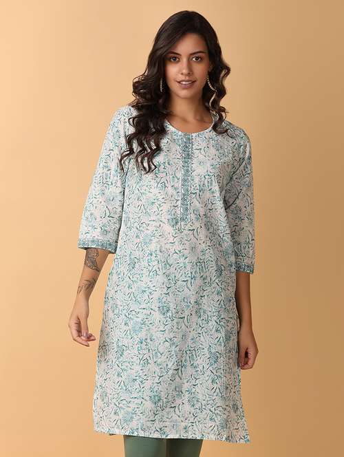 white printed a-line kurta - 21503136 - Standard Image - 0