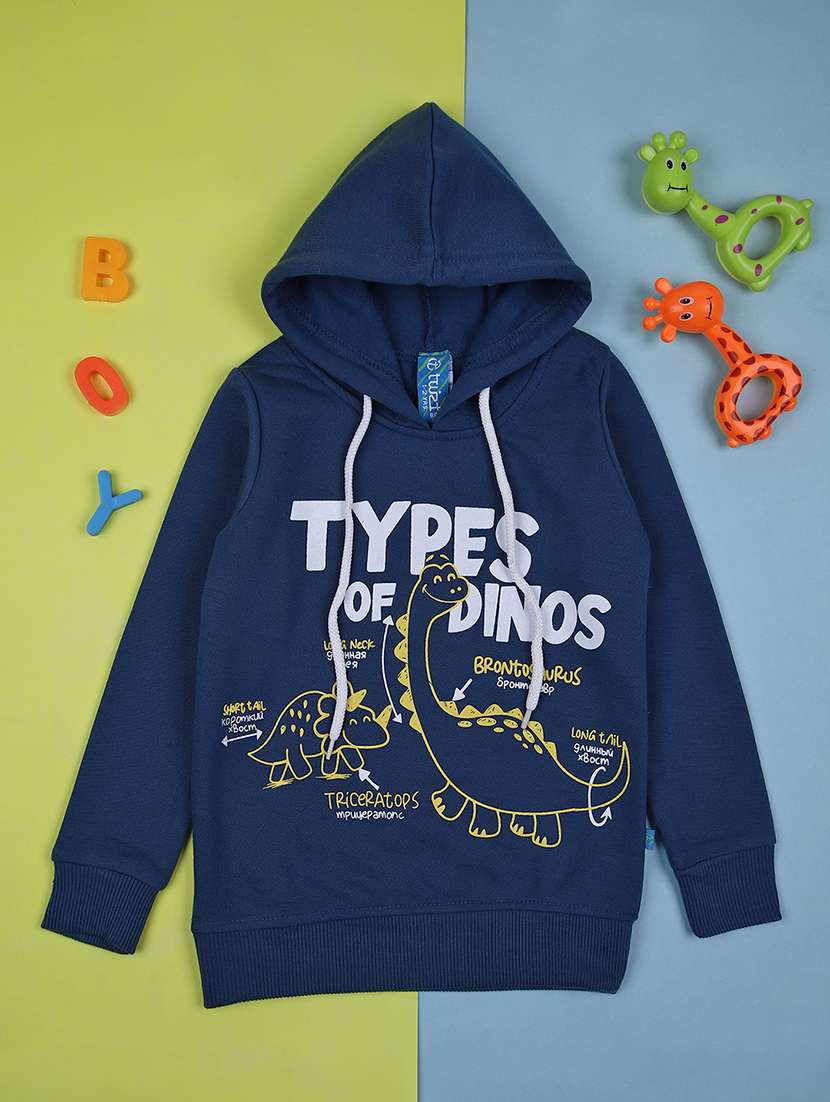 boys navy blue cotton front print sweatshirt