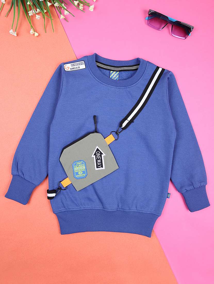 boys blue cotton front print sweatshirt