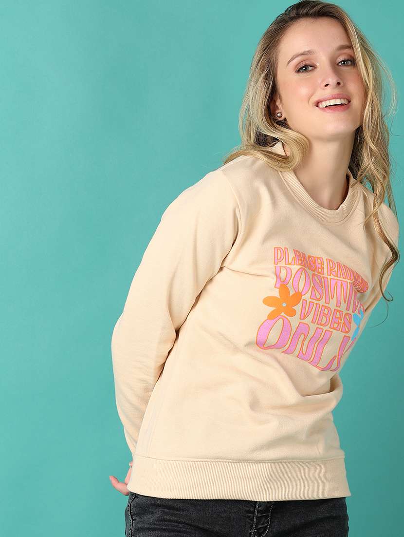 women beige front printed sweatshirt - 21503405 -  Standard Image - 3