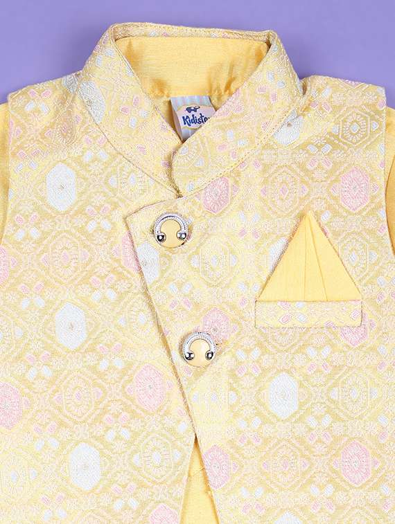 boys yellow self design kurta sets - 21503436 -  Standard Image - 3