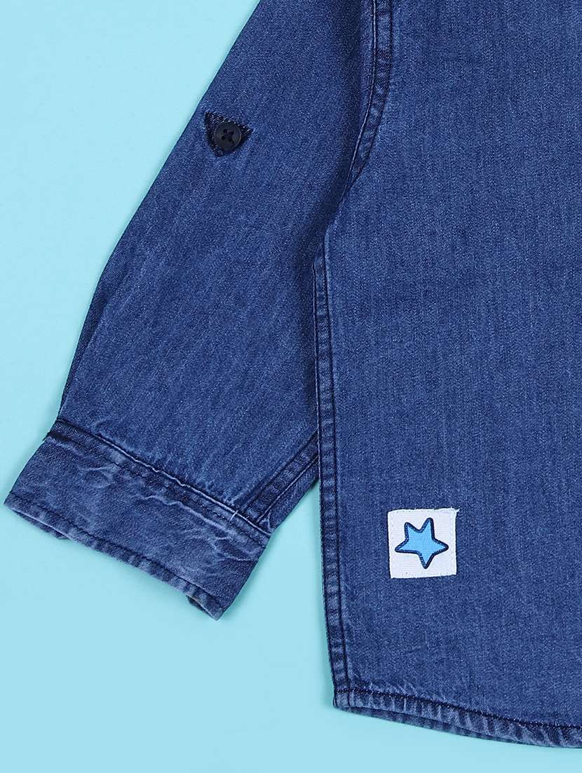 boys solid denim hooded shirt - 21503452 -  Standard Image - 3